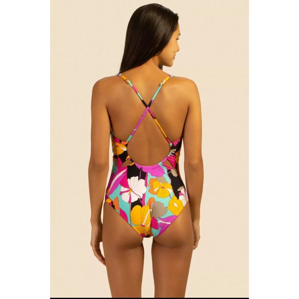 Trina Turk Gemini Floral Plunge Buckle Criss Cross One Piece Swimsuit